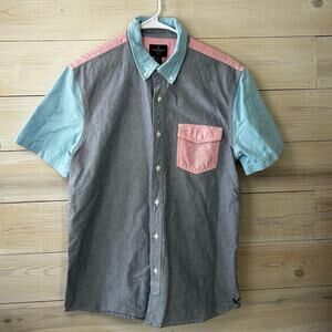 Colorful Colorblock Button Down Short Sleeve Shirt